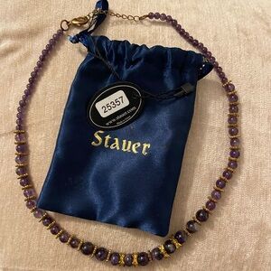 February Birthstone Amethyst Necklace 💜 Stauer Beaded Gemstone Gold Accents